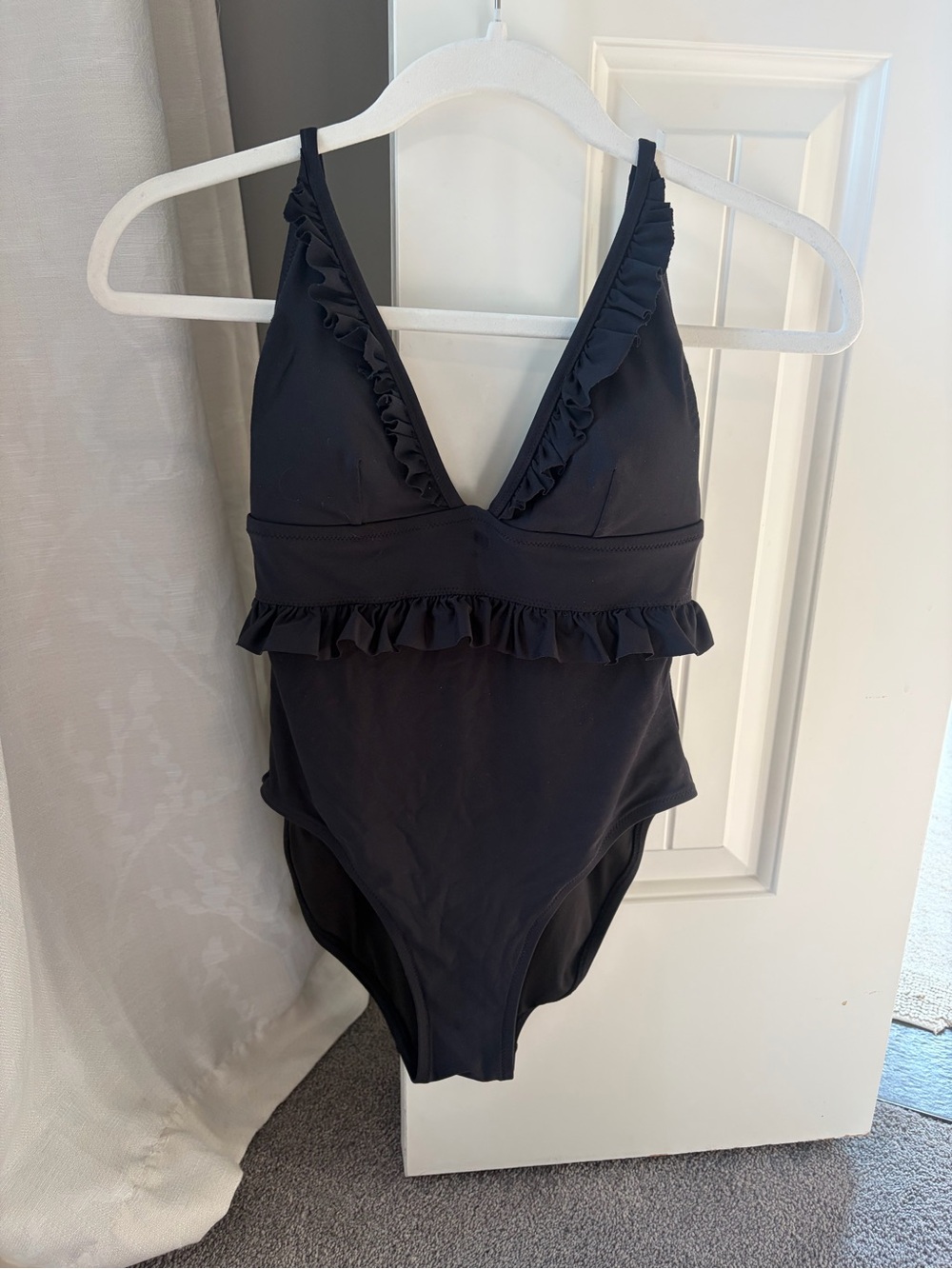 J. Crew Black One-Piece Swimsuit with ruffle detail